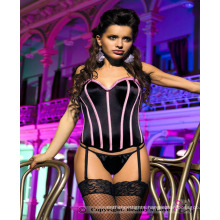 2 Sexy-lingerie Seduction Women Opaque Sexy Bustiers Satin Pink Stripes Sex Underwear Solid Black BEAUTYS LOVE BUSTIERS